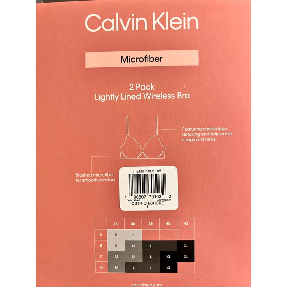 Women's Calvin Klein Lightly Lined Wireless Bra L Beige Black 2-Pack - Picture 3 of 8